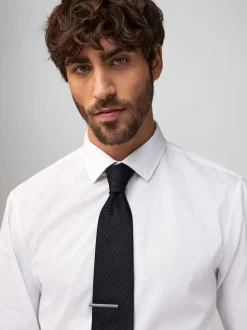 Noir - Cravate texturée avec pince à cravate