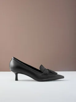 Noir - Cuir haut de gamme avec mocassins à talons à glands Motionflex à bout pointu