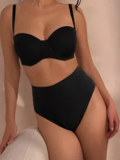 Noir - Culotte de coton mélangé de qualité supérieure avec contrôle de l'abdomen