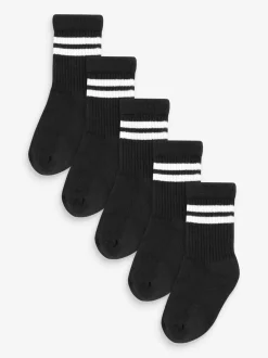 Noir - Cushioned Semelle intérieure Cotton Rich Ribbed Tipped Chaussettes 5 Lot