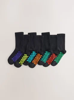 Noir à damier - Paquet de chaussettes en coton riche 7