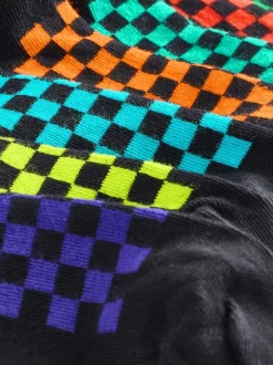 Noir à damier - Paquet de chaussettes en coton riche 7