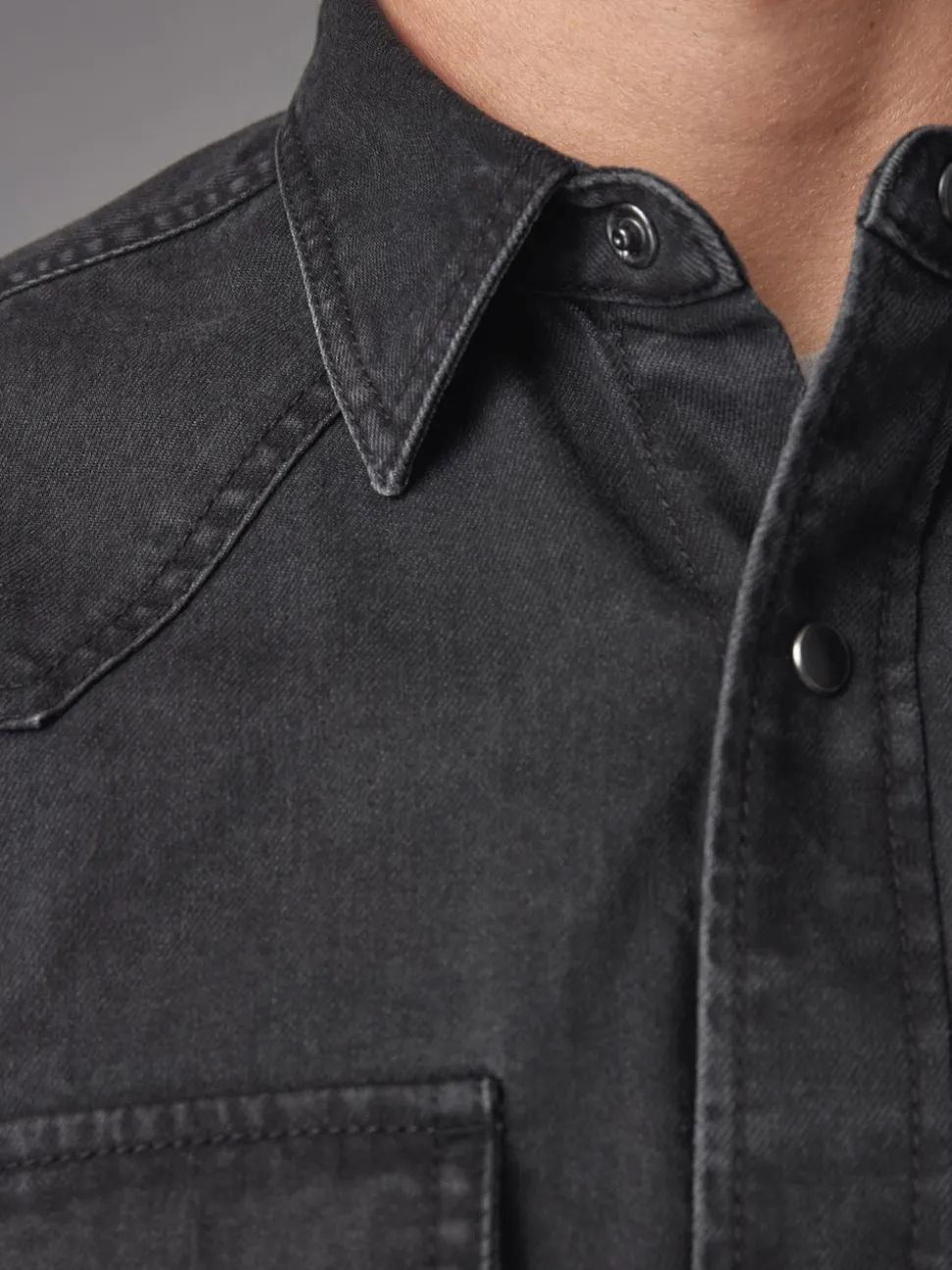 Noir - Denim Western 100% Cotton Manches longues Chemises