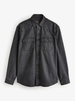 Noir - Denim Western 100% Cotton Manches longues Chemises