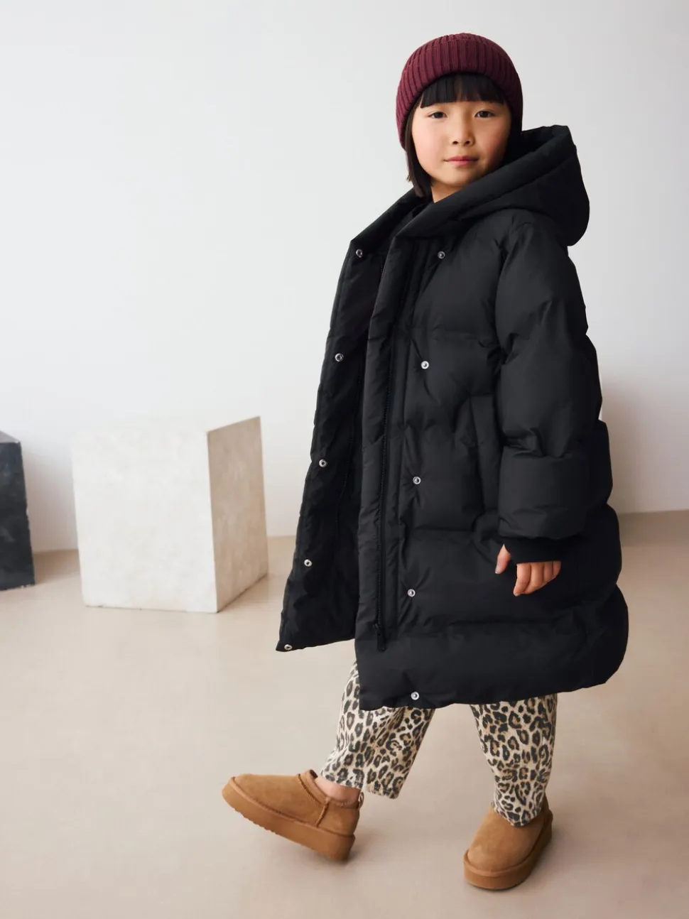 Noir - Doudoune imperméable doublée de fausse fourrure (3-16ans)