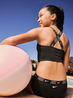 Noir - Ensemble bikini mi-long à dos croisé avec bande Nike logo