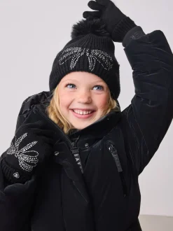 Noir - Ensemble bonnet et gants Baker by Ted Baker pour filles en maille à nœud et diamants