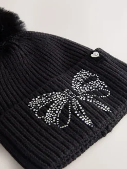 Noir - Ensemble bonnet et gants Baker by Ted Baker pour filles en maille à nœud et diamants