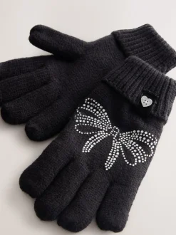 Noir - Ensemble bonnet et gants Baker by Ted Baker pour filles en maille à nœud et diamants