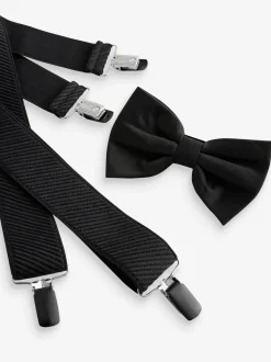Noir - Ensemble bretelles larges et nœud papillon