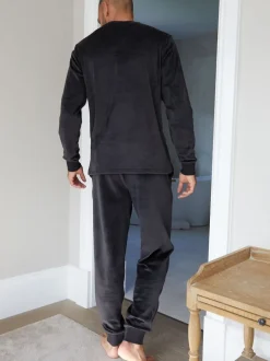 Noir - Ensemble de vêtements de détente en velours Soft Touch de Threadbare