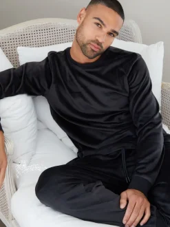 Noir - Ensemble de vêtements de détente en velours Soft Touch de Threadbare