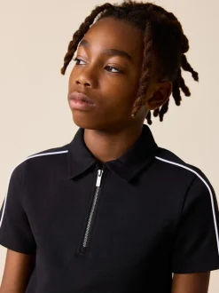 Noir - Ensemble polo et short à col zippé (3-16 ans)