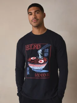 Noir - Ensemble pyjama graphique en jersey à manches longues