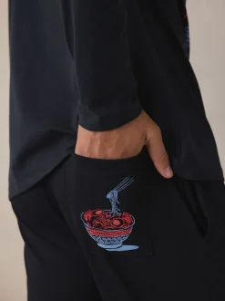 Noir - Ensemble pyjama graphique en jersey à manches longues