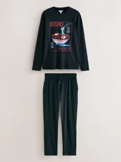 Noir - Ensemble pyjama graphique en jersey à manches longues
