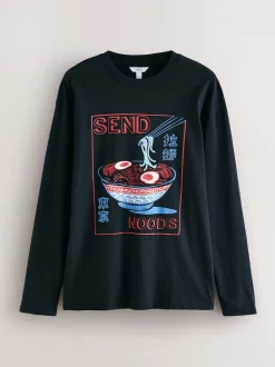 Noir - Ensemble pyjama graphique en jersey à manches longues