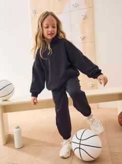 Noir - Ensemble sweat et jogging en coton riche à col cheminée (3-16ans)