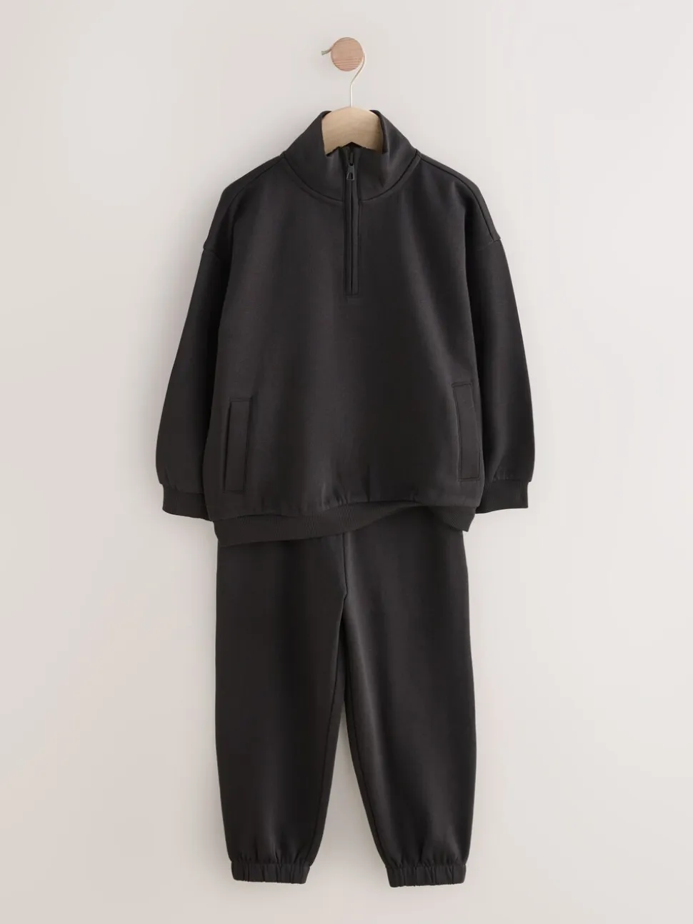 Noir - Ensemble sweat et jogging en coton riche à col cheminée (3-16ans)