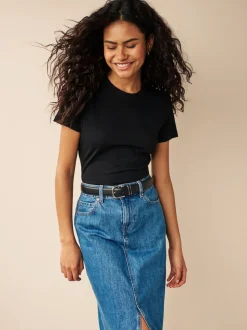 Noir - Essential Pure Cotton Courts Col rond T-shirt