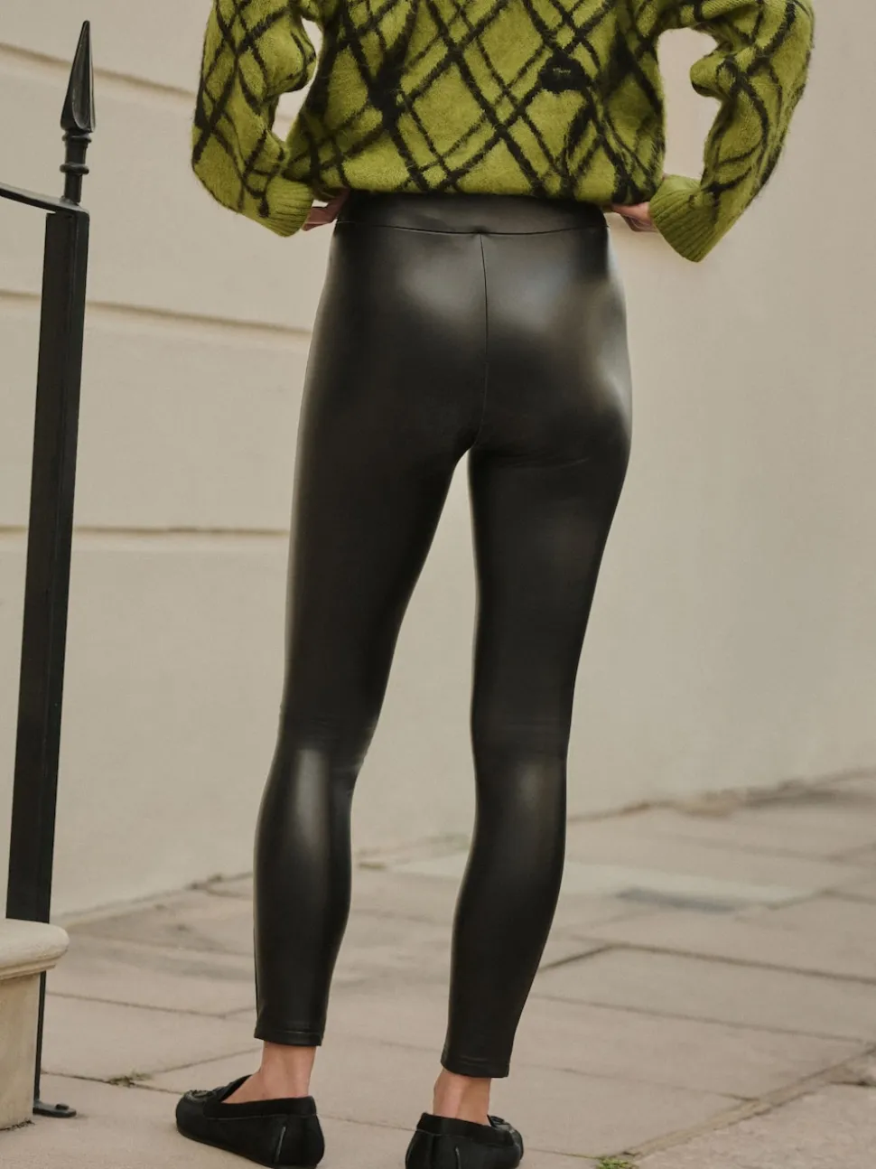 Noir - Faux leggings en cuir