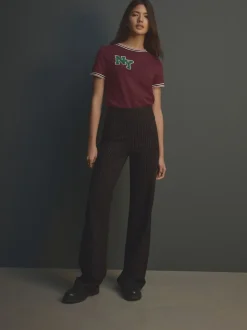 Noir à fines rayures - Pantalon ample en jersey point de Rome lissant