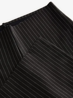 Noir à fines rayures - Pantalon ample en jersey point de Rome lissant