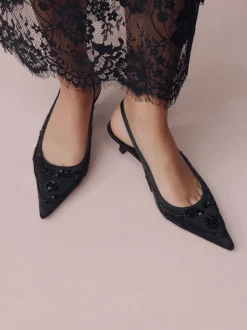 Noir - Forever Comfort Chaussures à talons chatons à bride arrière avec perles en satin