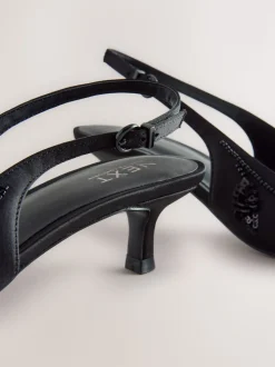 Noir - Forever Comfort Chaussures à talons chatons à bride arrière avec perles en satin