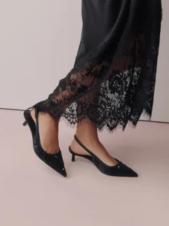 Noir - Forever Comfort Chaussures à talons chatons à bride arrière avec perles en satin