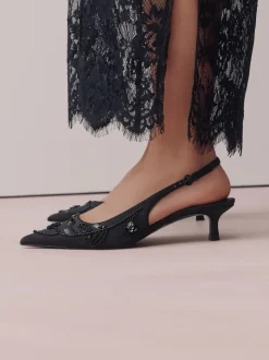 Noir - Forever Comfort Chaussures à talons chatons à bride arrière avec perles en satin