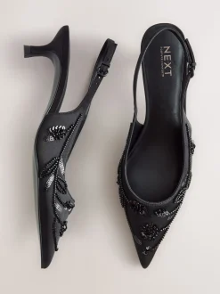 Noir - Forever Comfort Chaussures à talons chatons à bride arrière avec perles en satin