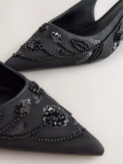 Noir - Forever Comfort Chaussures à talons chatons à bride arrière avec perles en satin