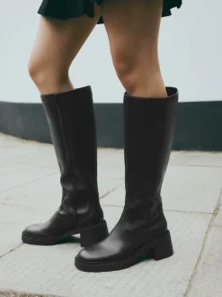 Noir - Forever Comfort® Chunky Heeled Round Toe Knee High Bottes