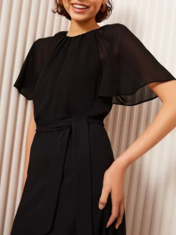 Noir - Friends Like These Robe mi-longue à manches volantes en mousseline de scuba