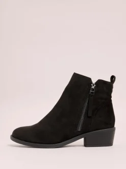 Noir - Friends Like These Mid Block talons Side Zip Faux suède Cuban Bottes