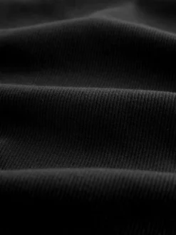 Noir - Haut côtelé à manches longues et col ras du cou