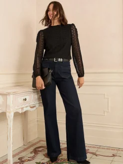 Noir - Haut Love & Roses en dentelle à manches longues