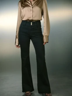 Noir - Jean évasé extensible à taille haute