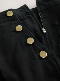 Noir - Jeans Ample Or à boutons sur le devant