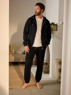 Noir - Jogging ouvert lourd à dos brosse