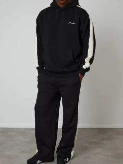 Noir - Joggings Threadbare à jambe large à rayures latérales