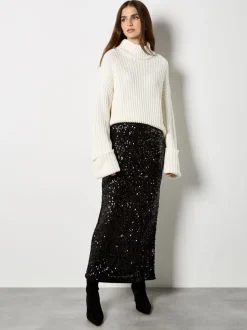 Noir - Jupe mi-longue à sequins Apricot