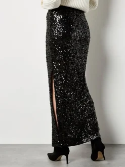 Noir - Jupe mi-longue à sequins Apricot