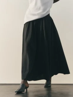 Noir - Jupe mi-longue en coton épais No noir tissé Mix A Line