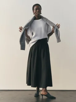 Noir - Jupe mi-longue en coton épais No noir tissé Mix A Line