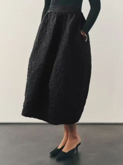 Noir - Jupe mi-longue en jacquard Two Ordinary Volume