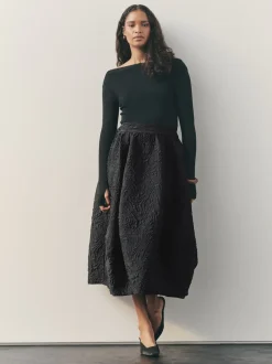 Noir - Jupe mi-longue en jacquard Two Ordinary Volume