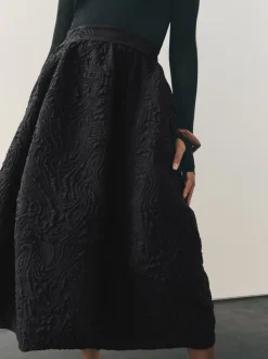 Noir - Jupe mi-longue en jacquard Two Ordinary Volume