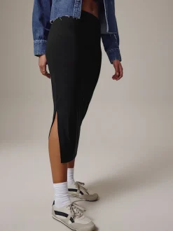 Noir - Jupe mi-longue en jersey
